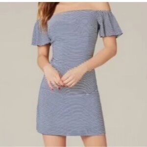 Bebe Off The Shoulder Striped Sailor Dress Navy White Women’s, SIZE 12